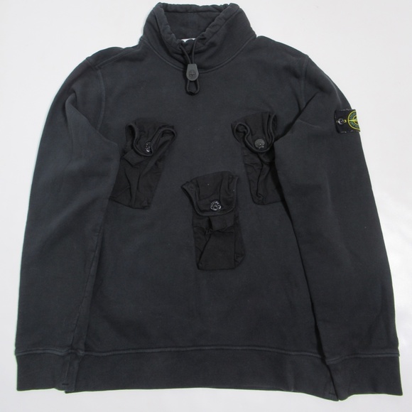 Stone Island Multi Detail Pocket Mock Neck Sweatshirt Black 751560519V0029 L - Picture 1 of 12
